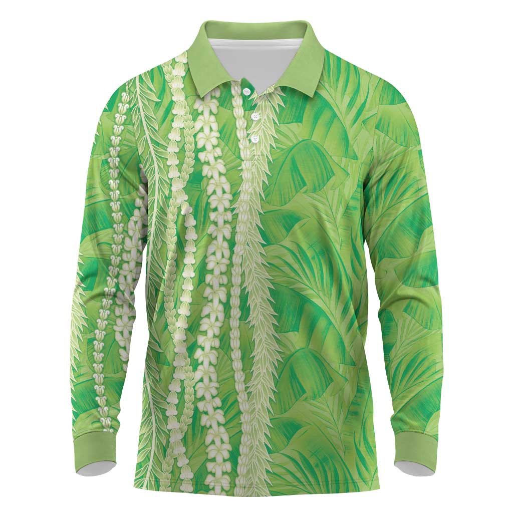 Hawaii Prince Kuhio Long Sleeve Polo Shirt Lime Green Hawaiian Lau Maia With Leis LT05 Green - Polynesian Pride