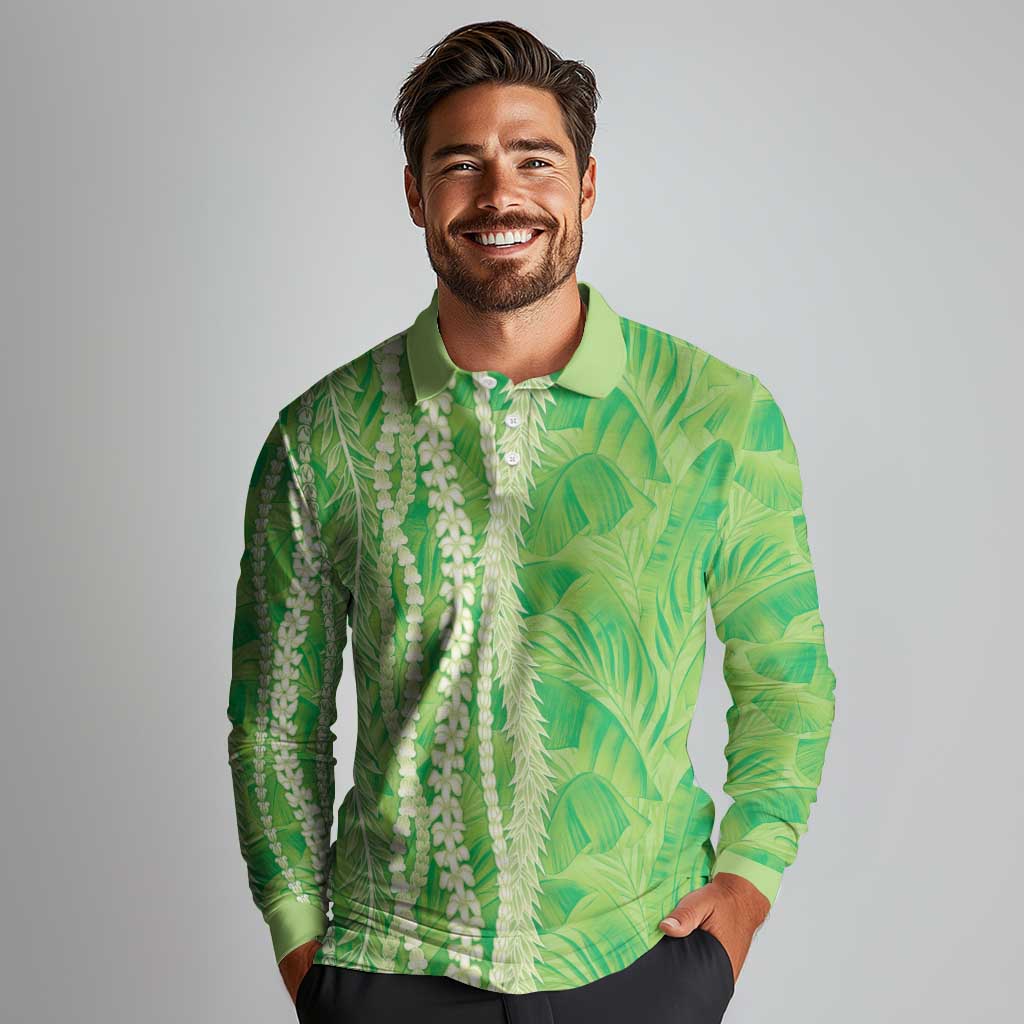 Hawaii Prince Kuhio Long Sleeve Polo Shirt Lime Green Hawaiian Lau Maia With Leis LT05 - Polynesian Pride