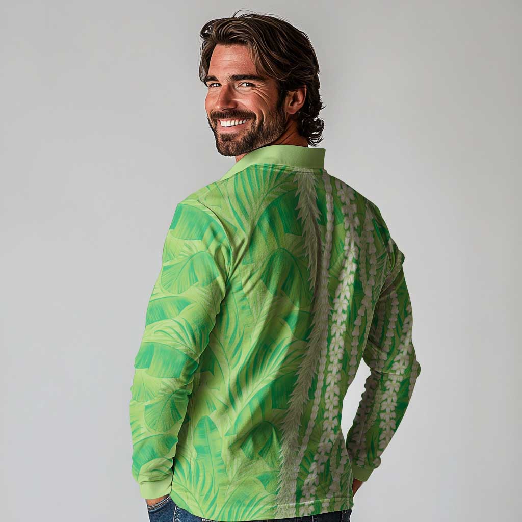 Hawaii Prince Kuhio Long Sleeve Polo Shirt Lime Green Hawaiian Lau Maia With Leis LT05 - Polynesian Pride
