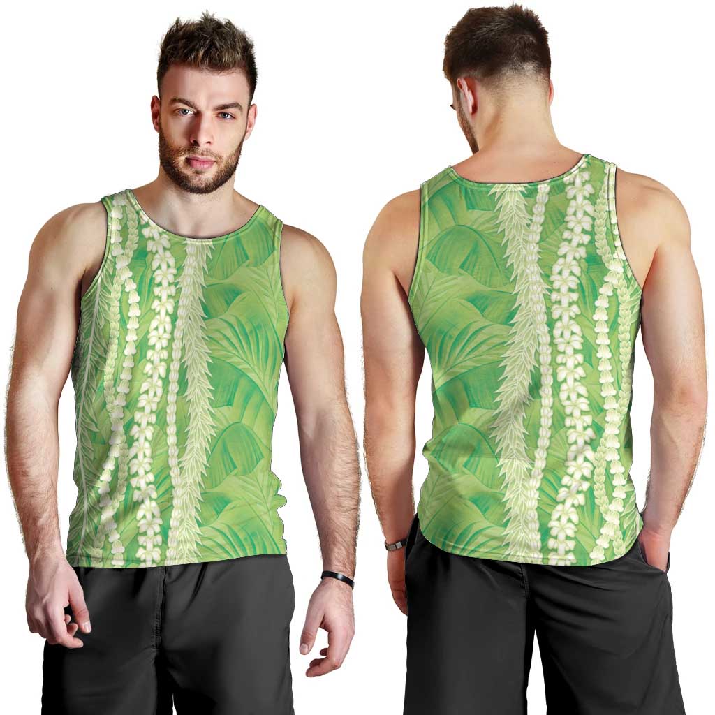 Hawaii Prince Kuhio Men Tank Top Lime Green Hawaiian Lau Maia With Leis