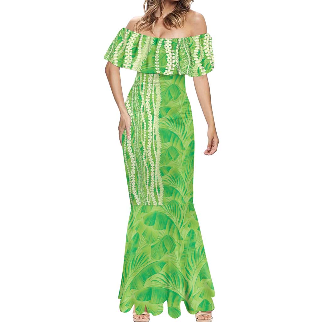 Hawaii Prince Kuhio Mermaid Dress Lime Green Hawaiian Lau Maia With Leis LT05 - Polynesian Pride