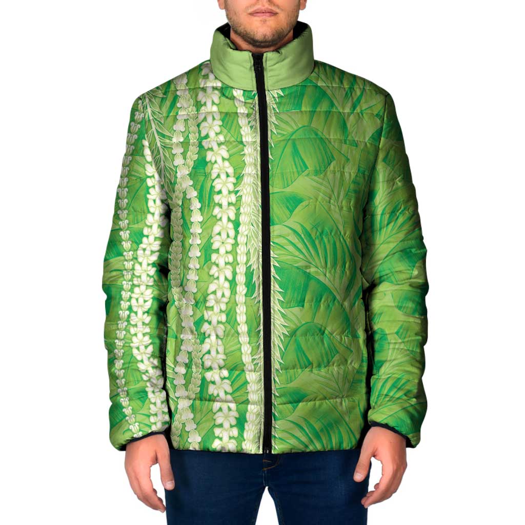 Hawaii Prince Kuhio Padded Jacket Lime Green Hawaiian Lau Maia With Leis LT05 Men Green - Polynesian Pride