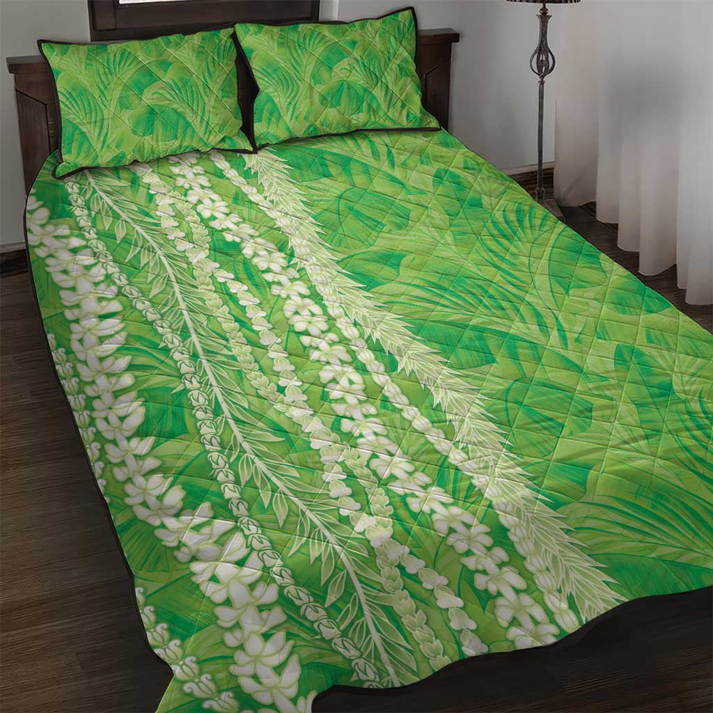 Hawaii Prince Kuhio Quilt Bed Set Lime Green Hawaiian Lau Maia With Leis