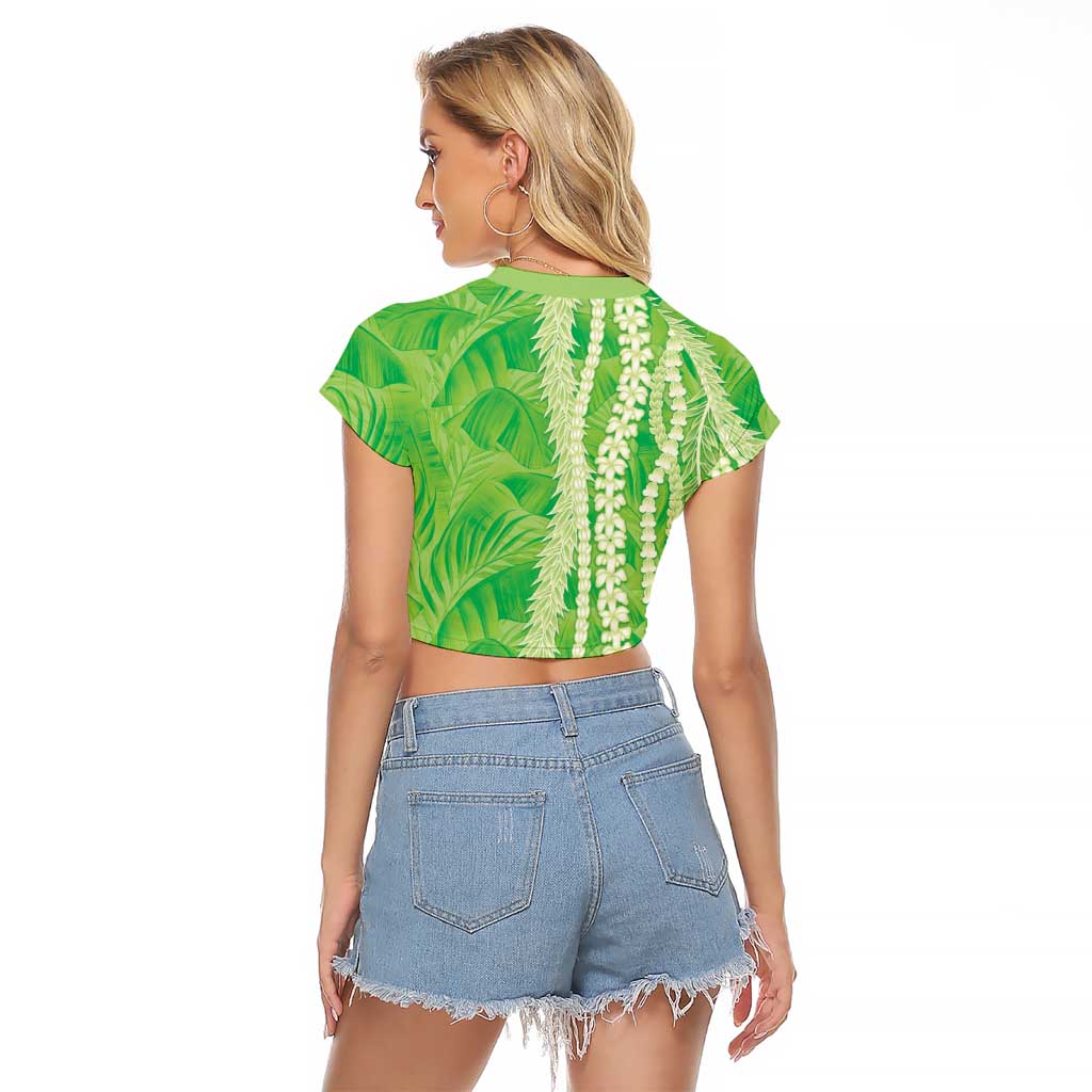 Hawaii Prince Kuhio Raglan Cropped T Shirt Lime Green Hawaiian Lau Maia With Leis