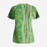 Hawaii Prince Kuhio Scrub Top Lime Green Hawaiian Lau Maia With Leis LT05 - Polynesian Pride