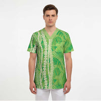 Hawaii Prince Kuhio Scrub Top Lime Green Hawaiian Lau Maia With Leis LT05 - Polynesian Pride