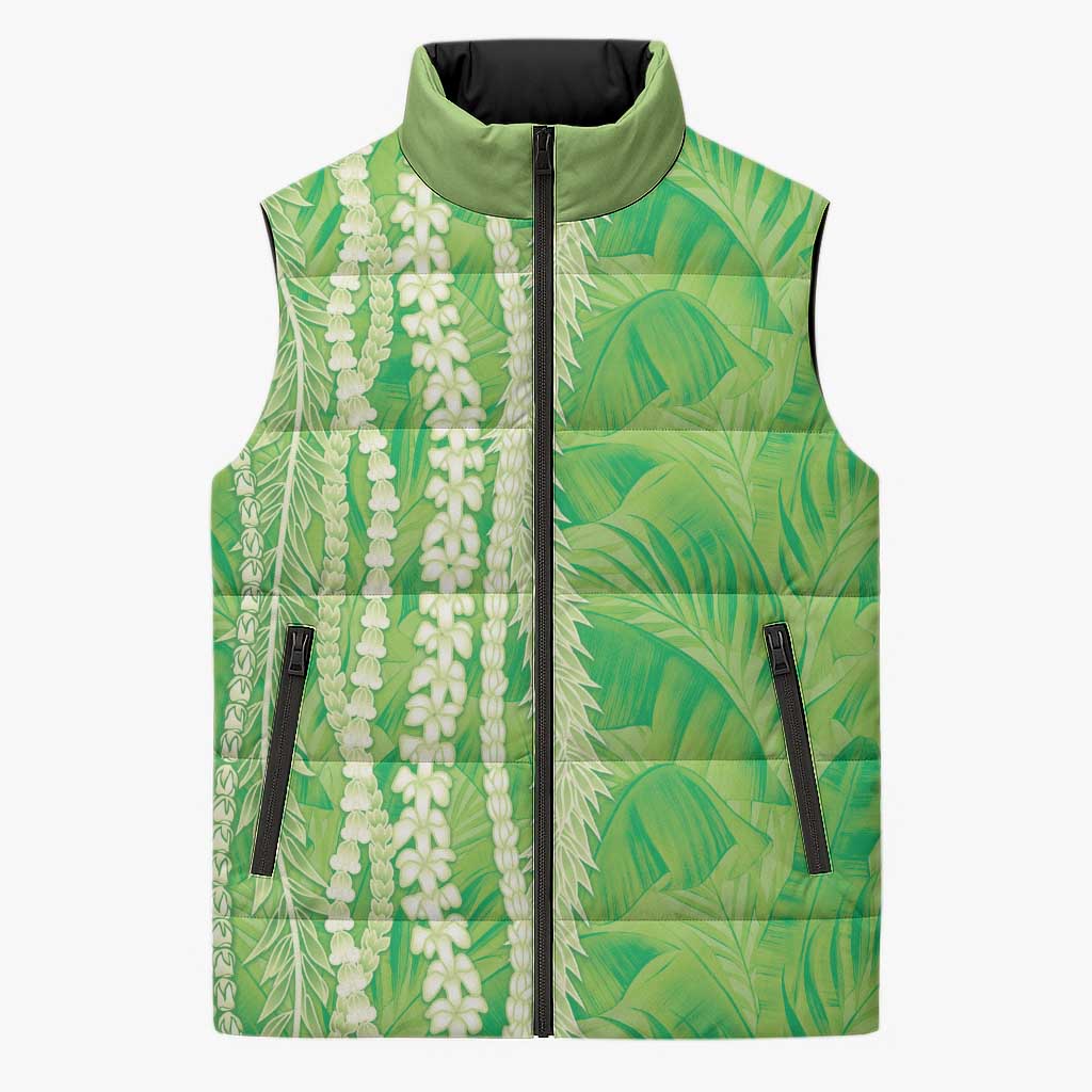 Hawaii Prince Kuhio Sleeveless Puffer Jacket Lime Green Hawaiian Lau Maia With Leis LT05 Unisex Green - Polynesian Pride
