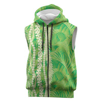 Hawaii Prince Kuhio Sleeveless Zip Hoodie Lime Green Hawaiian Lau Maia With Leis LT05 Green - Polynesian Pride