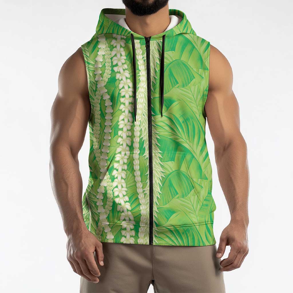 Hawaii Prince Kuhio Sleeveless Zip Hoodie Lime Green Hawaiian Lau Maia With Leis LT05 - Polynesian Pride