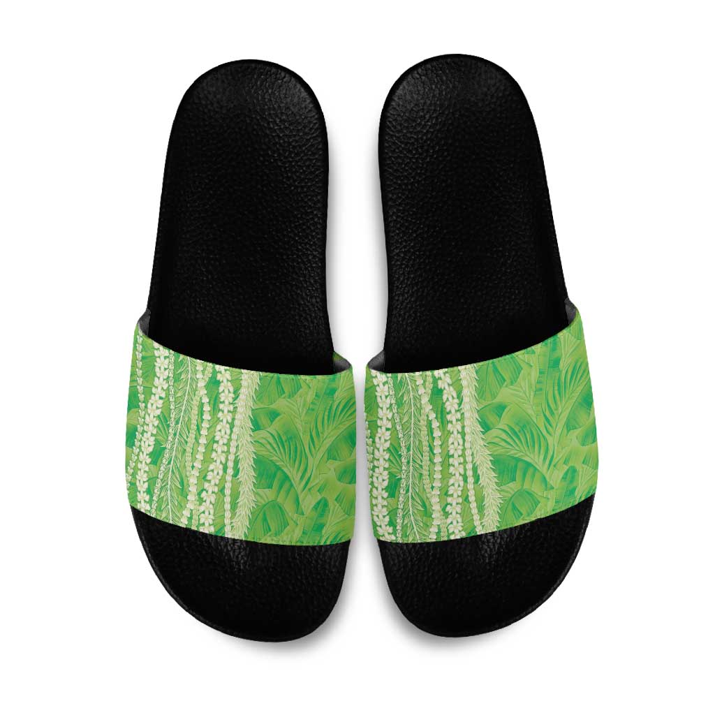 Hawaii Prince Kuhio Slide Sandals Lime Green Hawaiian Lau Maia With Leis