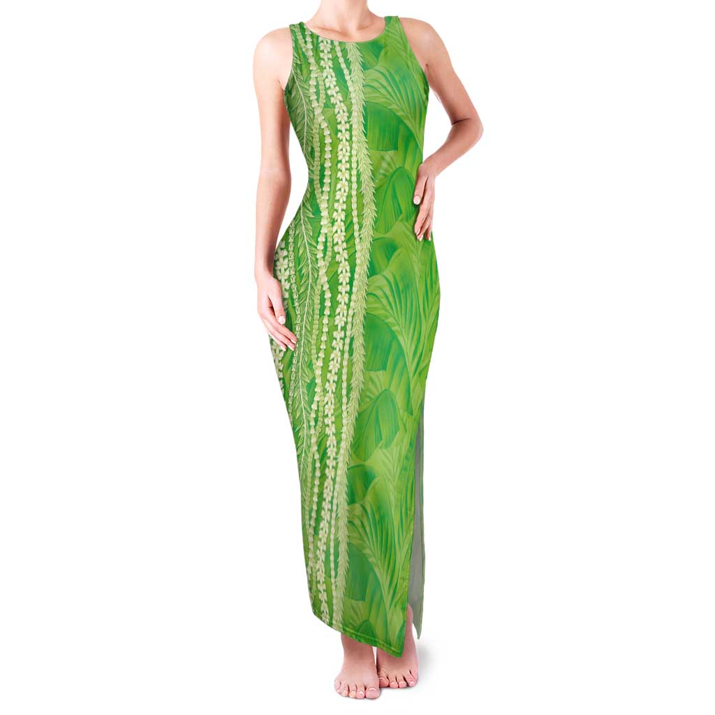 Hawaii Prince Kuhio Tank Maxi Dress Lime Green Hawaiian Lau Maia With Leis