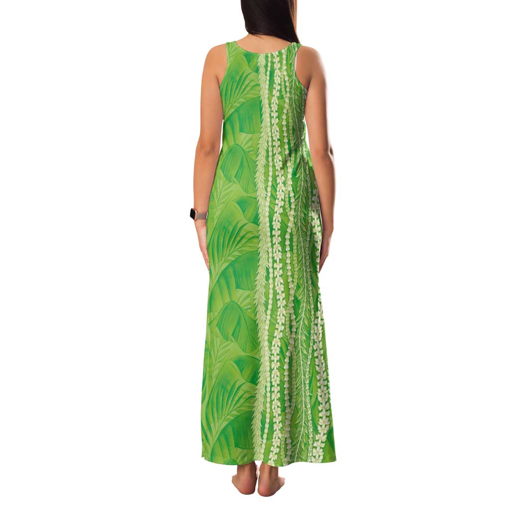 Hawaii Prince Kuhio Tank Maxi Dress Lime Green Hawaiian Lau Maia With Leis LT05 - Polynesian Pride