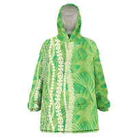 Hawaii Prince Kuhio Wearable Blanket Hoodie Lime Green Hawaiian Lau Maia With Leis LT05 One Size Green - Polynesian Pride