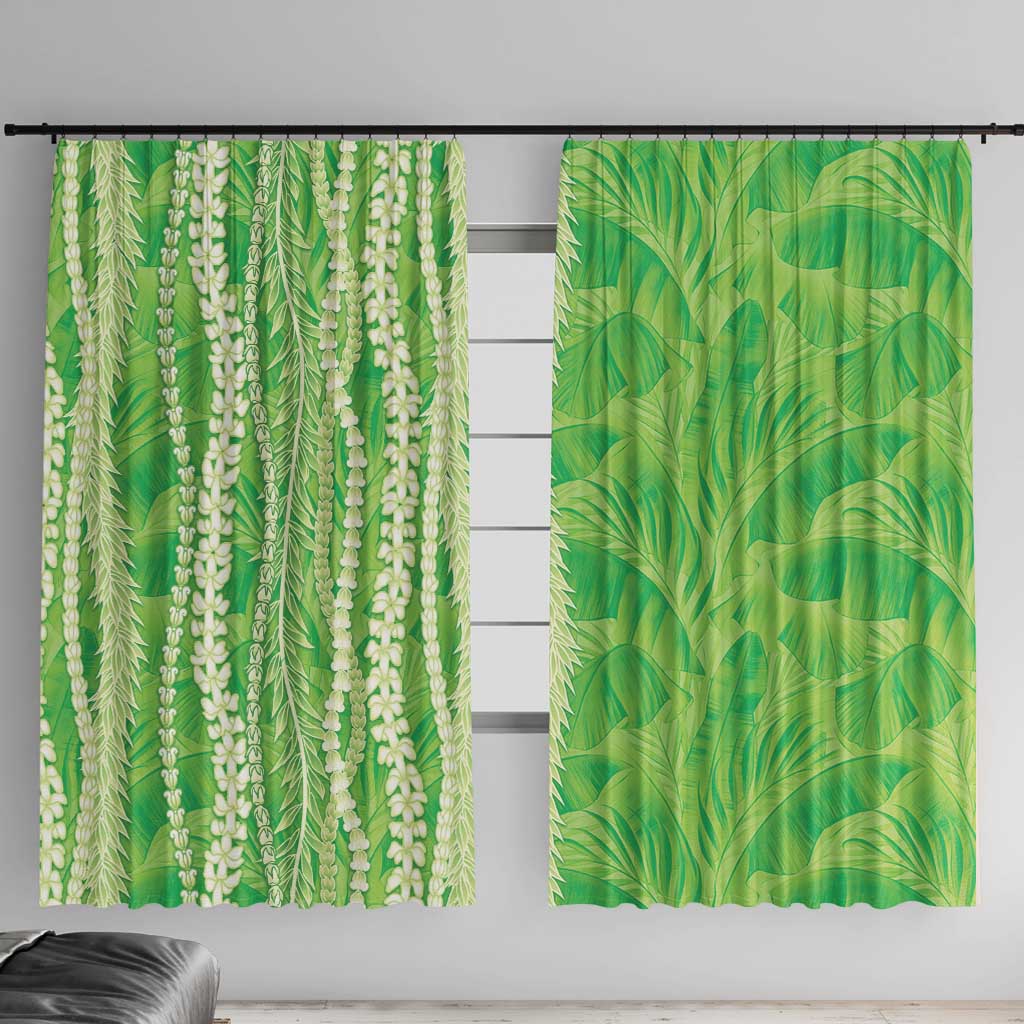 Hawaii Prince Kuhio Window Curtain Lime Green Hawaiian Lau Maia With Leis LT05 With Hooks Green - Polynesian Pride