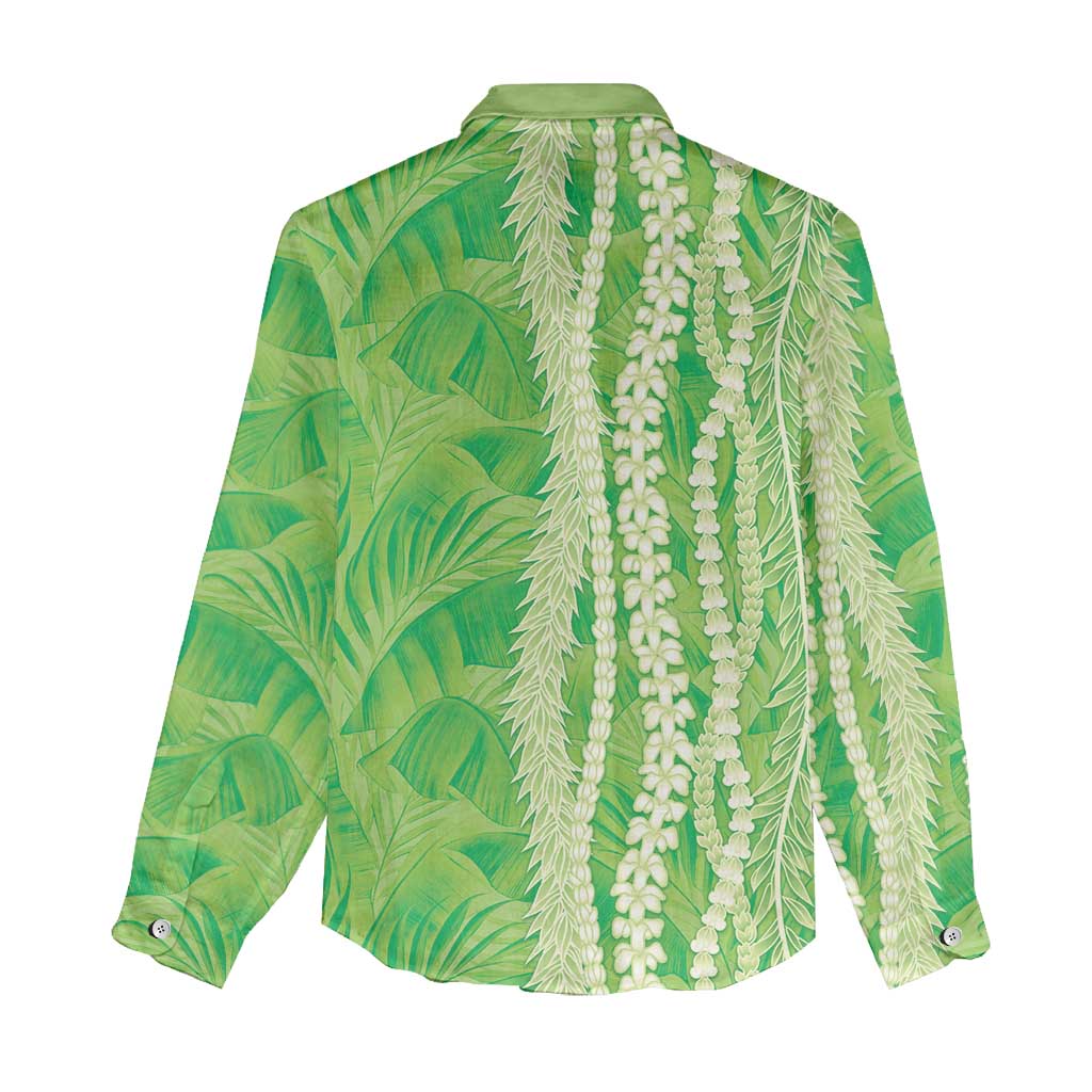 Hawaii Prince Kuhio Women Casual Shirt Lime Green Hawaiian Lau Maia With Leis LT05 - Polynesian Pride