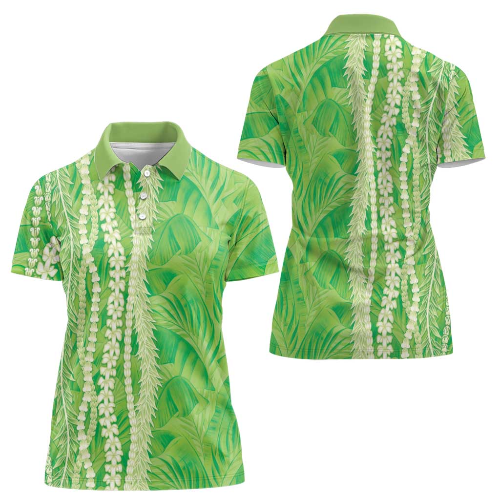 Hawaii Prince Kuhio Women Polo Shirt Lime Green Hawaiian Lau Maia With Leis LT05 - Polynesian Pride