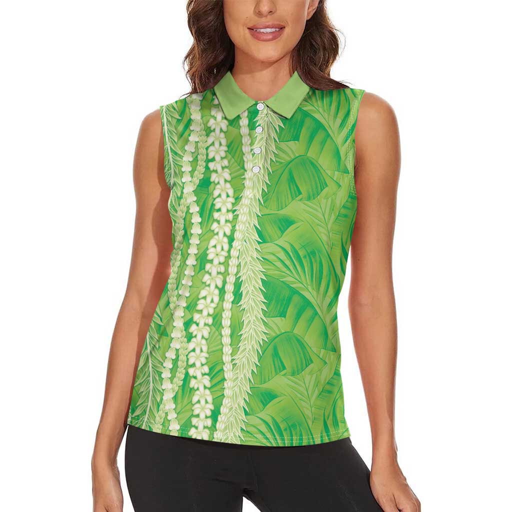 Hawaii Prince Kuhio Women Sleeveless Polo Shirt Lime Green Hawaiian Lau Maia With Leis LT05 - Polynesian Pride