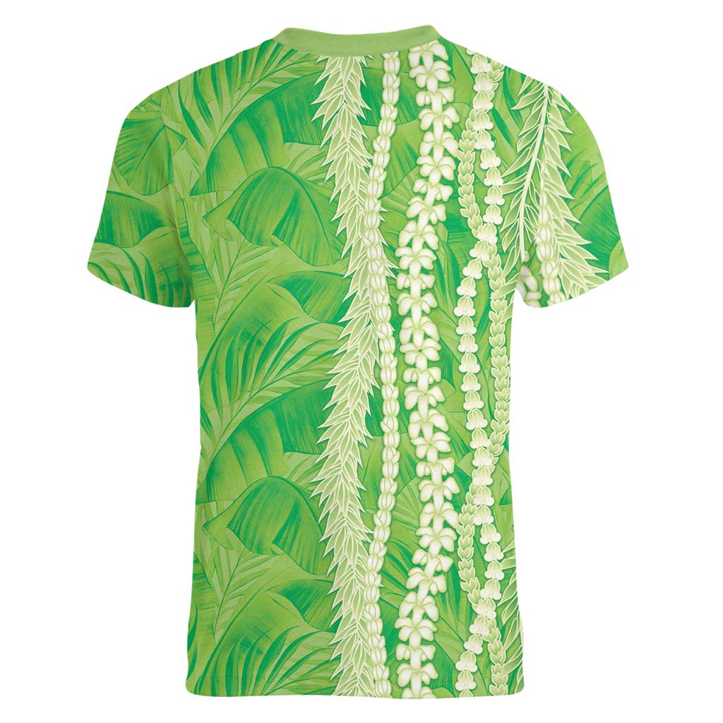 Hawaii Prince Kuhio Women V-Neck T-Shirt Lime Green Hawaiian Lau Maia With Leis LT05 - Polynesian Pride