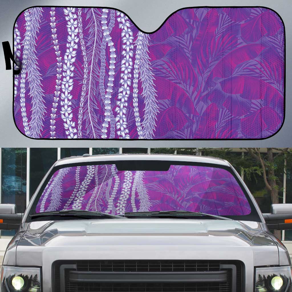 Hawaii Prince Kuhio Auto Sun Shade Violet Hawaiian Lau Maia With Leis LT05 Violet - Polynesian Pride