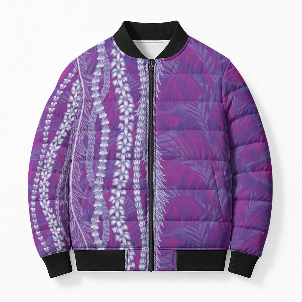 Hawaii Prince Kuhio Bomber Puffer Jacket Violet Hawaiian Lau Maia With Leis LT05 Unisex Violet - Polynesian Pride