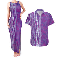 Hawaii Prince Kuhio Couples Matching Tank Maxi Dress and Hawaiian Shirt Violet Hawaiian Lau Maia With Leis