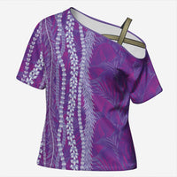 Hawaii Prince Kuhio Cross Shoulder Shirt Violet Hawaiian Lau Maia With Leis