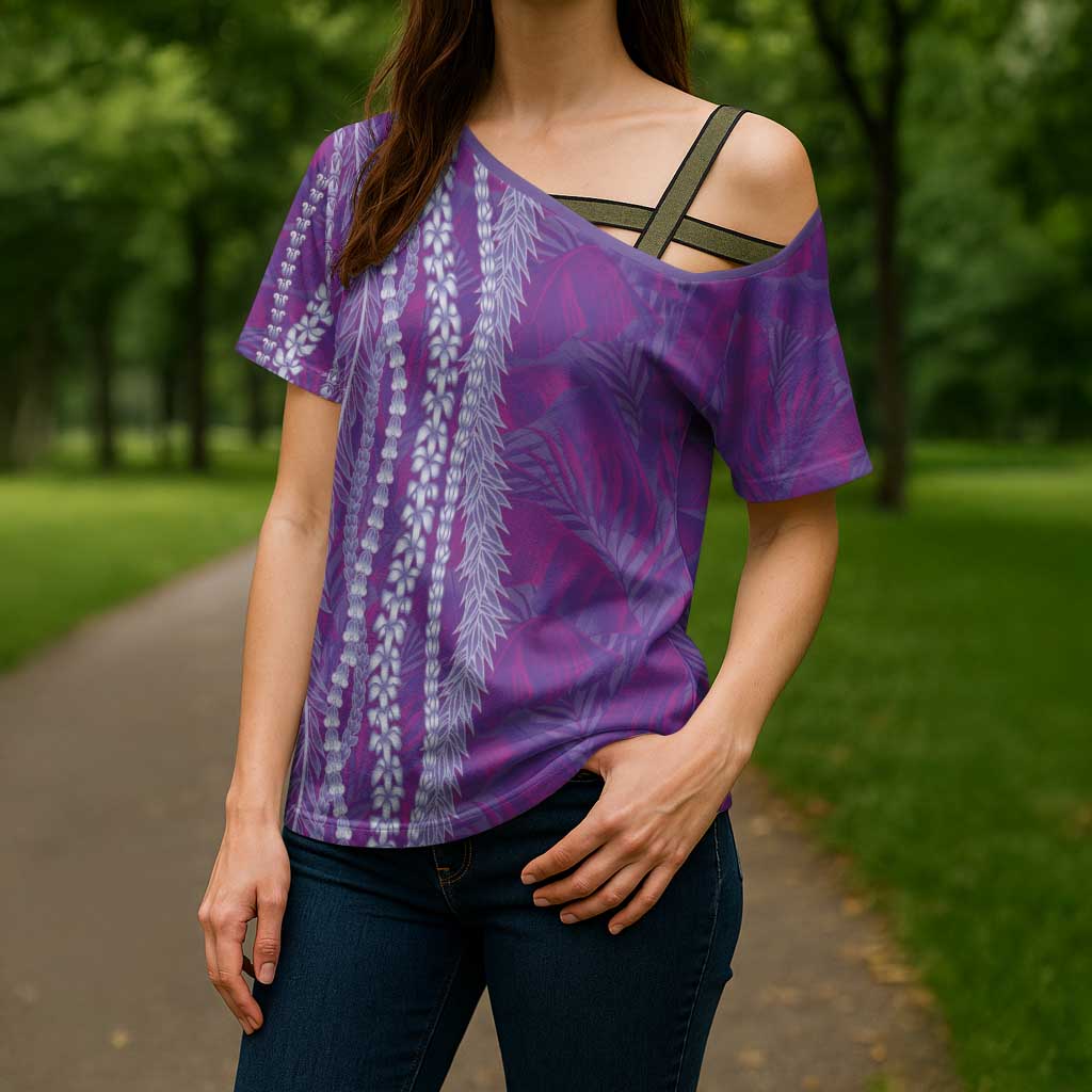 Hawaii Prince Kuhio Cross Shoulder Shirt Violet Hawaiian Lau Maia With Leis