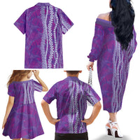 Hawaii Prince Kuhio Family Matching Off The Shoulder Long Sleeve Dress and Hawaiian Shirt Violet Hawaiian Lau Maia With Leis LT05 - Polynesian Pride