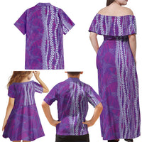 Hawaii Prince Kuhio Family Matching Off Shoulder Maxi Dress and Hawaiian Shirt Violet Hawaiian Lau Maia With Leis LT05 - Polynesian Pride