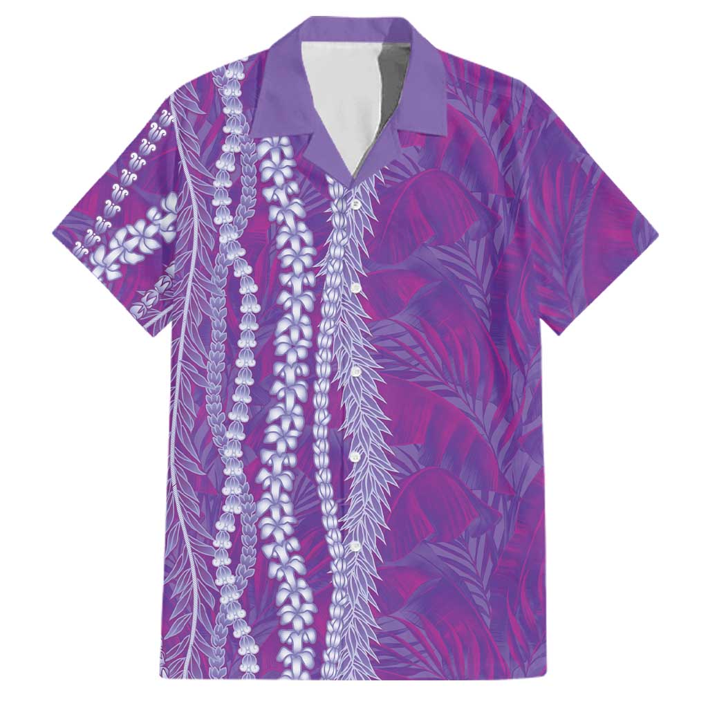 Hawaii Prince Kuhio Family Matching Off Shoulder Maxi Dress and Hawaiian Shirt Violet Hawaiian Lau Maia With Leis LT05 Dad's Shirt - Short Sleeve Violet - Polynesian Pride