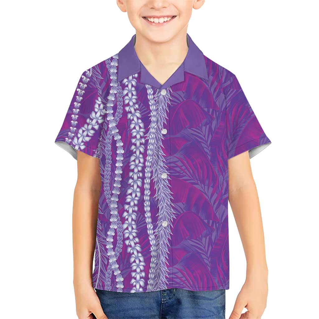 Hawaii Prince Kuhio Family Matching Summer Maxi Dress and Hawaiian Shirt Violet Hawaiian Lau Maia With Leis LT05 Son's Shirt Violet - Polynesian Pride