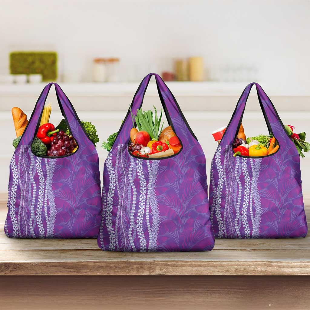 Hawaii Prince Kuhio Grocery Bag Violet Hawaiian Lau Maia With Leis LT05 3-pack One Size Violet - Polynesian Pride