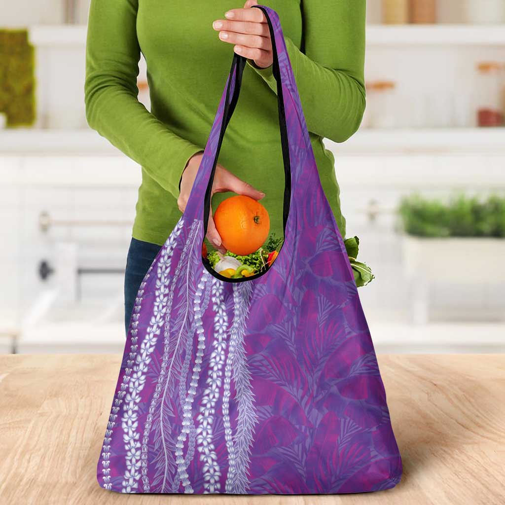 Hawaii Prince Kuhio Grocery Bag Violet Hawaiian Lau Maia With Leis LT05 - Polynesian Pride