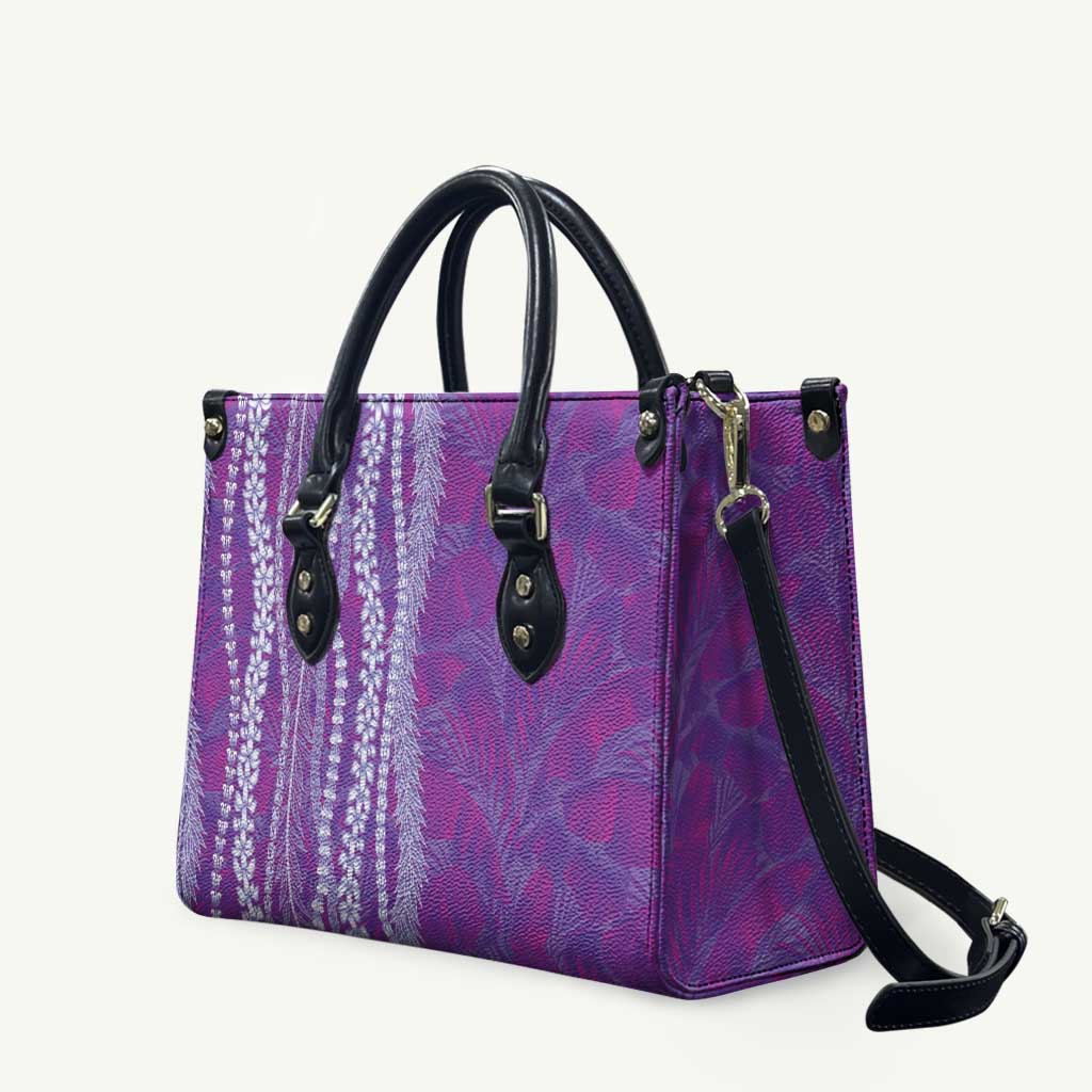 Hawaii Prince Kuhio Leather Bag Violet Hawaiian Lau Maia With Leis LT05 Violet - Polynesian Pride