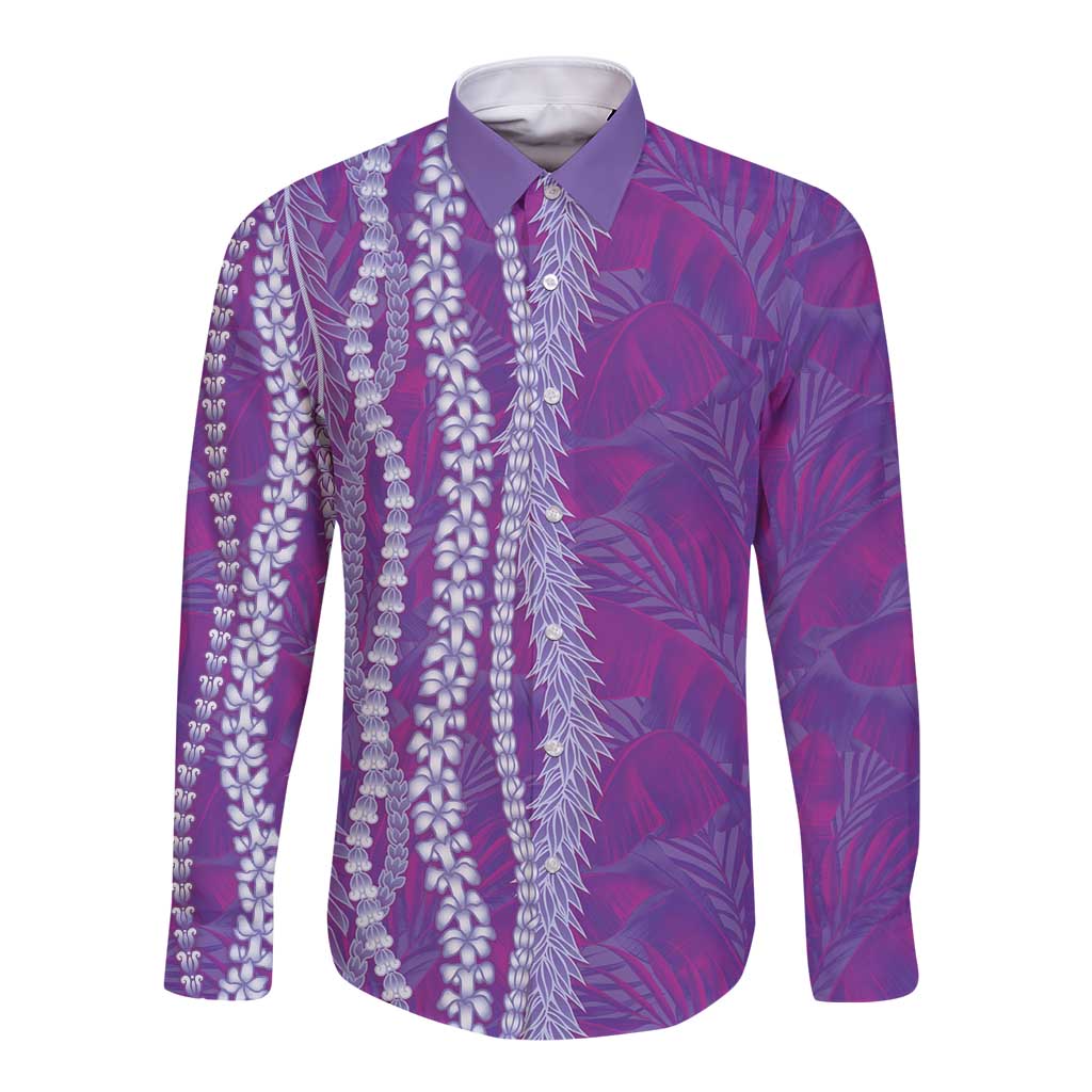 Hawaii Prince Kuhio Long Sleeve Button Shirt Violet Hawaiian Lau Maia With Leis LT05 Unisex Violet - Polynesian Pride