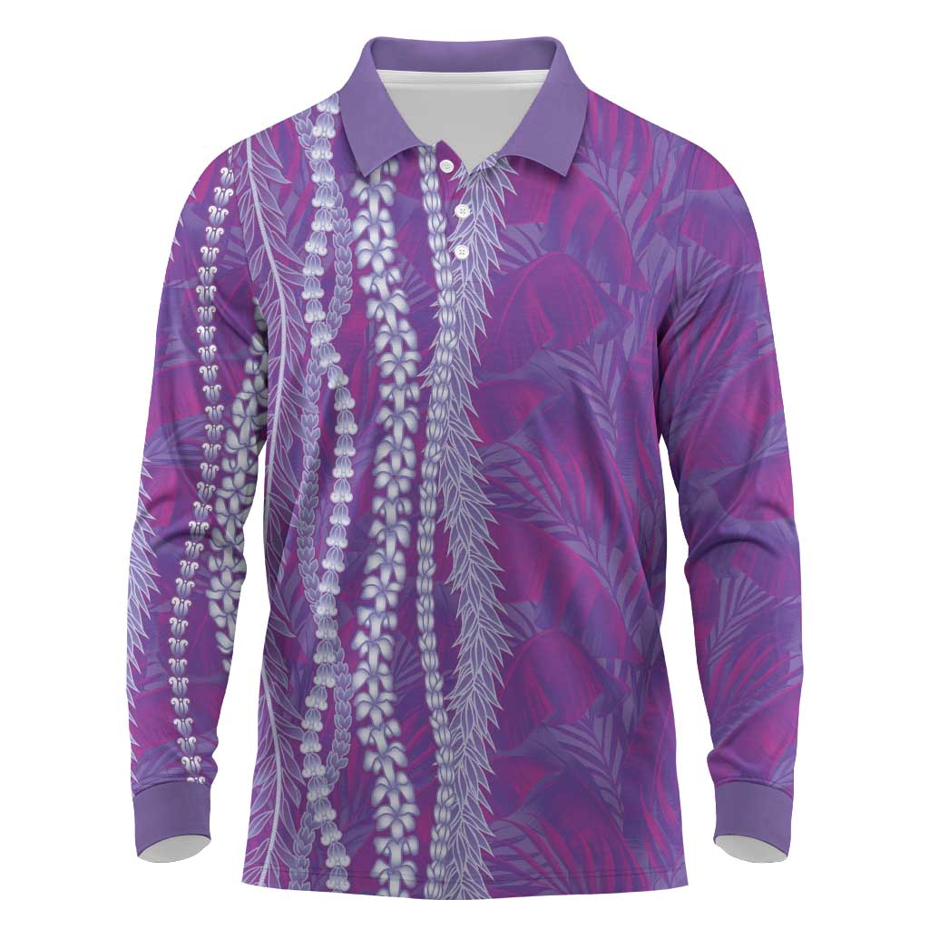 Hawaii Prince Kuhio Long Sleeve Polo Shirt Violet Hawaiian Lau Maia With Leis LT05 Violet - Polynesian Pride