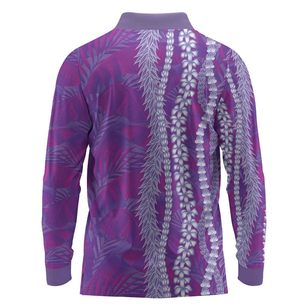 Hawaii Prince Kuhio Long Sleeve Polo Shirt Violet Hawaiian Lau Maia With Leis LT05 - Polynesian Pride