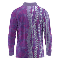 Hawaii Prince Kuhio Long Sleeve Polo Shirt Violet Hawaiian Lau Maia With Leis LT05 - Polynesian Pride