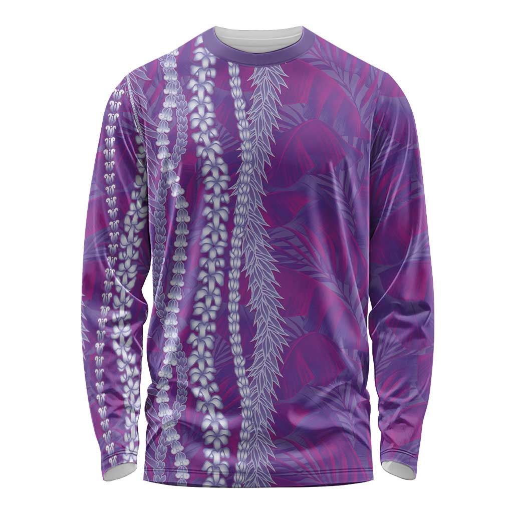 Hawaii Prince Kuhio Long Sleeve Shirt Violet Hawaiian Lau Maia With Leis LT05 Unisex Violet - Polynesian Pride