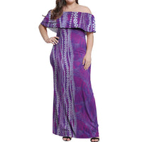 Hawaii Prince Kuhio Off Shoulder Maxi Dress Violet Hawaiian Lau Maia With Leis