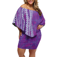 Hawaii Prince Kuhio Off Shoulder Short Dress Violet Hawaiian Lau Maia With Leis LT05 Women Violet - Polynesian Pride