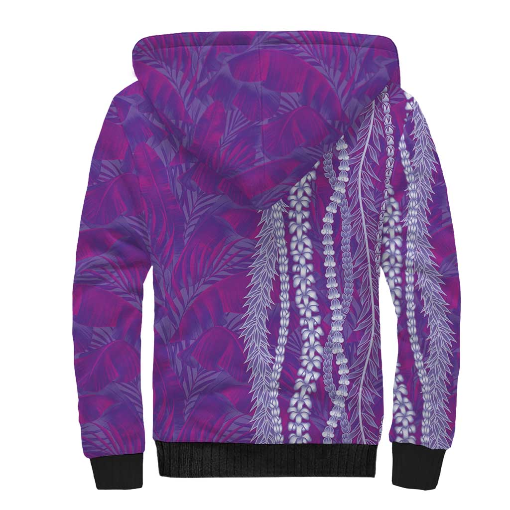 Hawaii Prince Kuhio Sherpa Hoodie Violet Hawaiian Lau Maia With Leis LT05 - Polynesian Pride