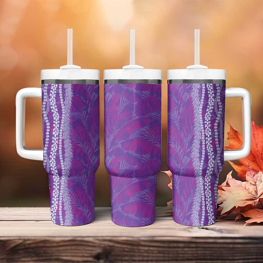 Hawaii Prince Kuhio Tumbler With Handle Violet Hawaiian Lau Maia With Leis