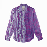 Hawaii Prince Kuhio Women Casual Shirt Violet Hawaiian Lau Maia With Leis LT05 - Polynesian Pride