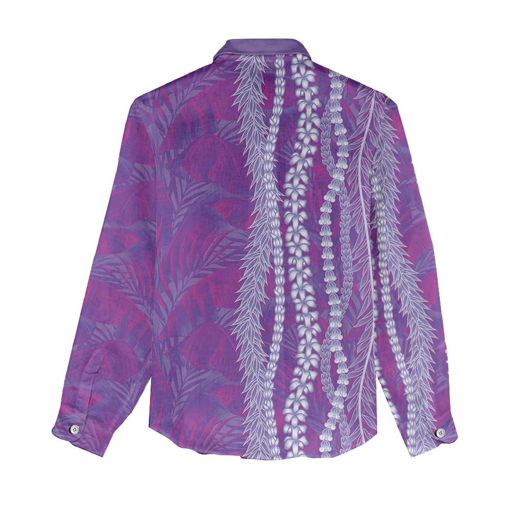 Hawaii Prince Kuhio Women Casual Shirt Violet Hawaiian Lau Maia With Leis LT05 - Polynesian Pride