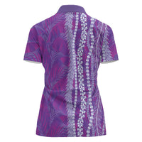 Hawaii Prince Kuhio Women Polo Shirt Violet Hawaiian Lau Maia With Leis LT05 - Polynesian Pride