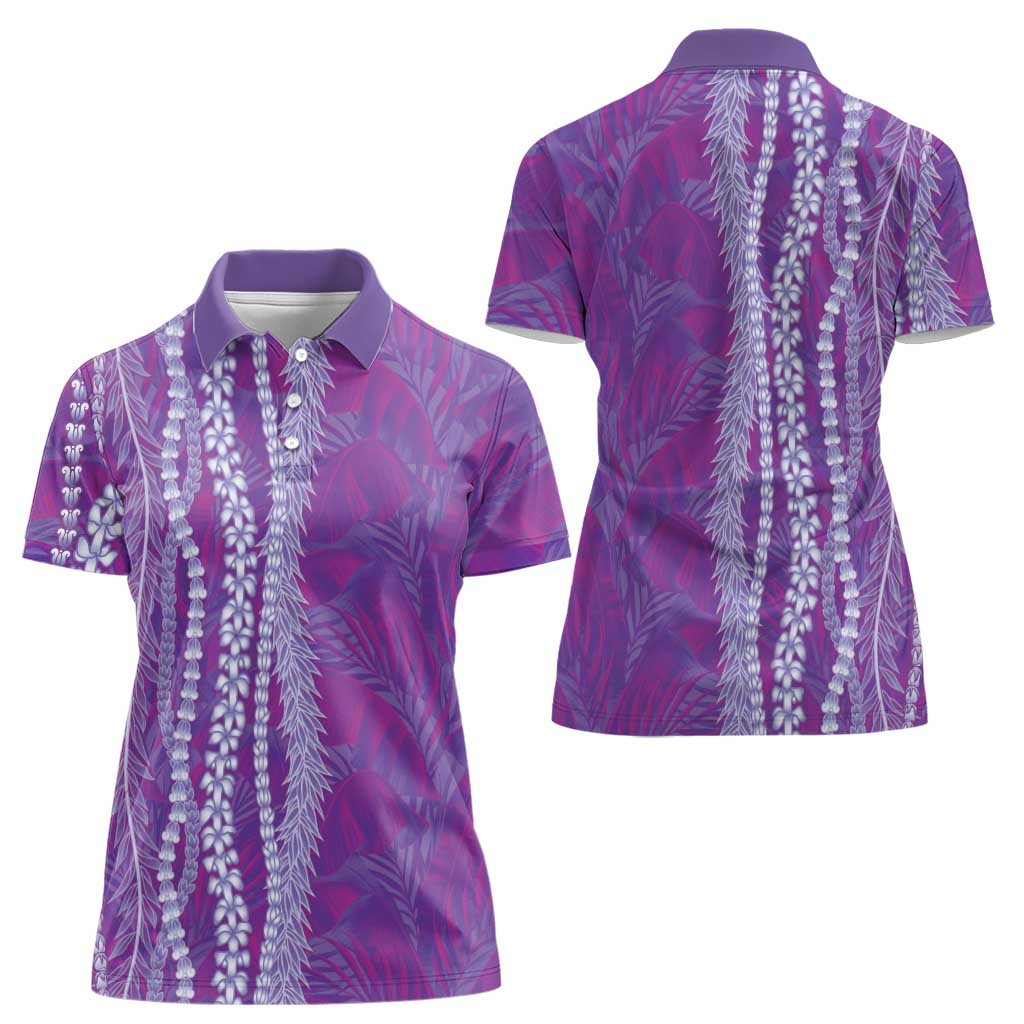 Hawaii Prince Kuhio Women Polo Shirt Violet Hawaiian Lau Maia With Leis LT05 - Polynesian Pride