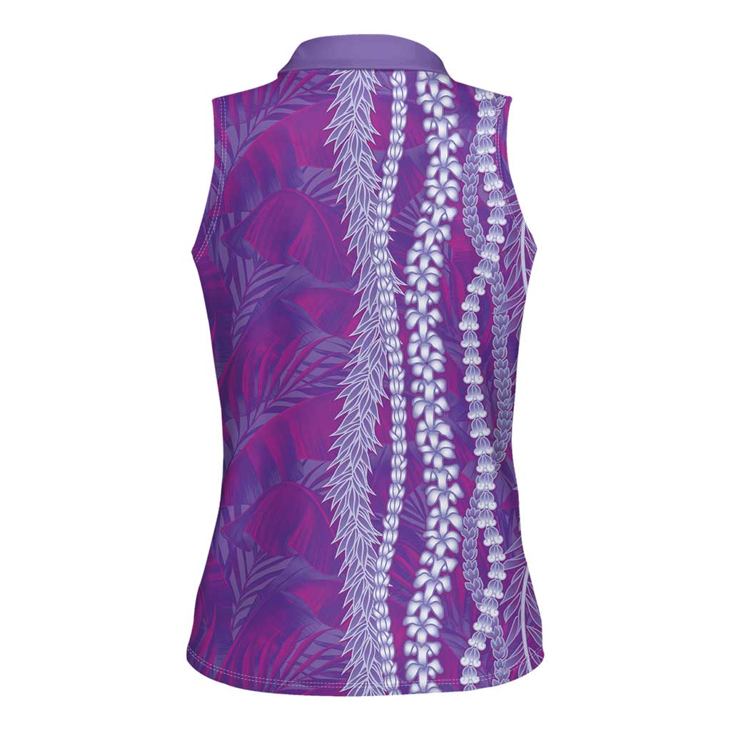 Hawaii Prince Kuhio Women Sleeveless Polo Shirt Violet Hawaiian Lau Maia With Leis LT05 - Polynesian Pride