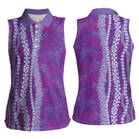 Hawaii Prince Kuhio Women Sleeveless Polo Shirt Violet Hawaiian Lau Maia With Leis LT05 - Polynesian Pride