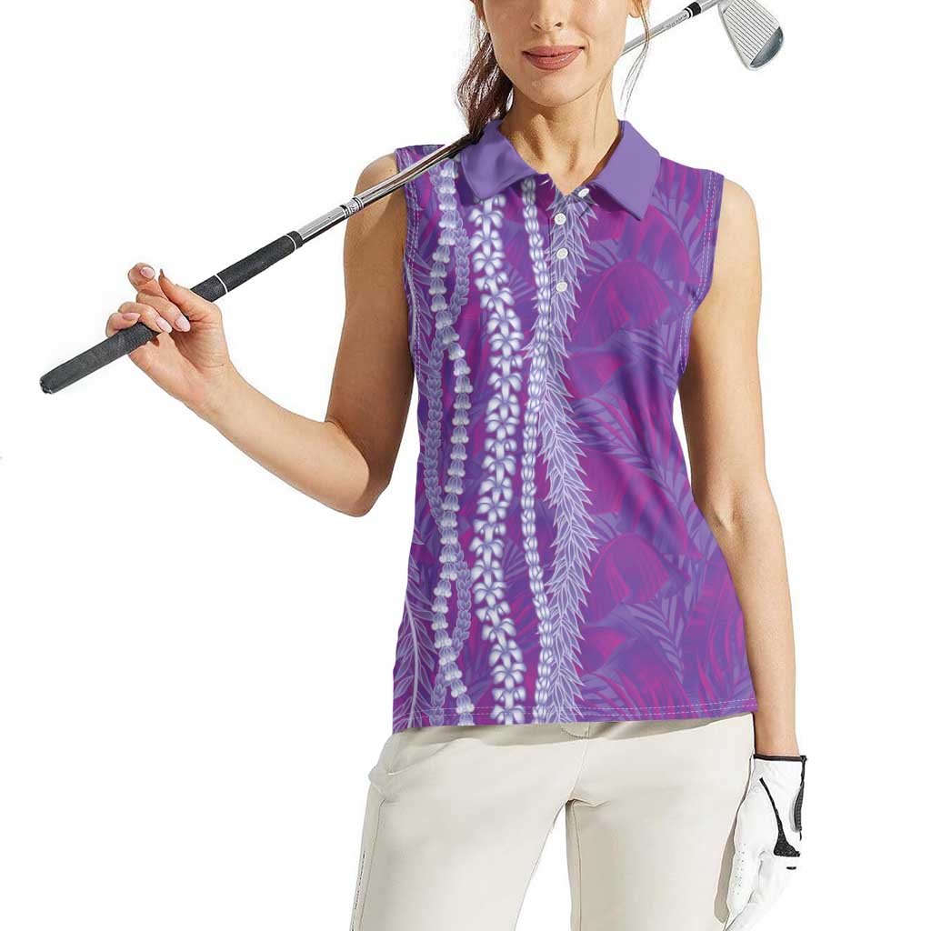 Hawaii Prince Kuhio Women Sleeveless Polo Shirt Violet Hawaiian Lau Maia With Leis LT05 - Polynesian Pride